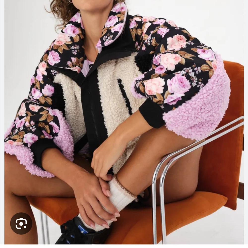 For love & lemons Floral Reversible Jacket with Sherpa Lining